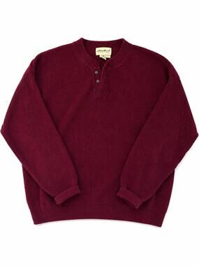 Eddie Bauer Men’s Large Burgundy Cotton Henley Sweater Pullover